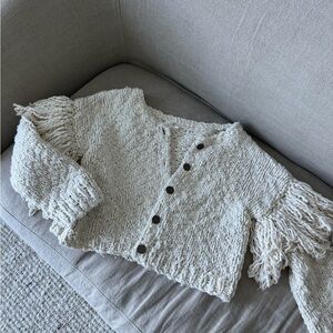 Cream Knit Cardigan with Fringe from Anthropologie